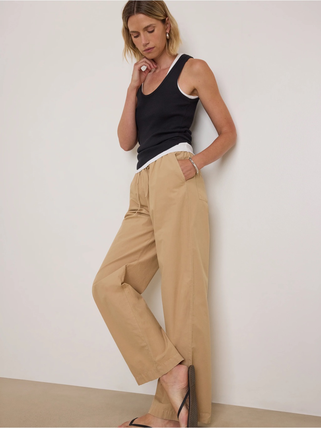 Nation Los Angeles Ltd Lucia Pima Cotton Straight Leg Pants Tan Size Small
